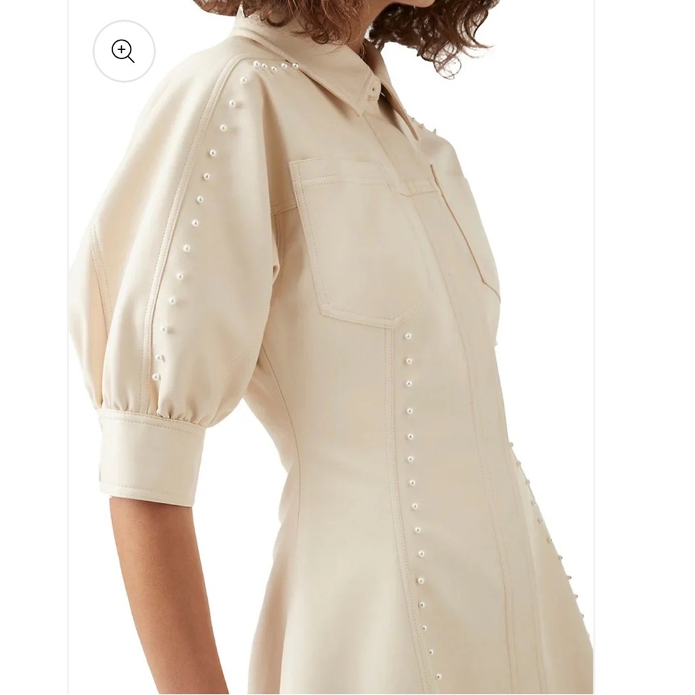Aje Claire Pearl Cream Mini Leather Dress with Puff Sleeves - worn once! - Picture 2 of 7